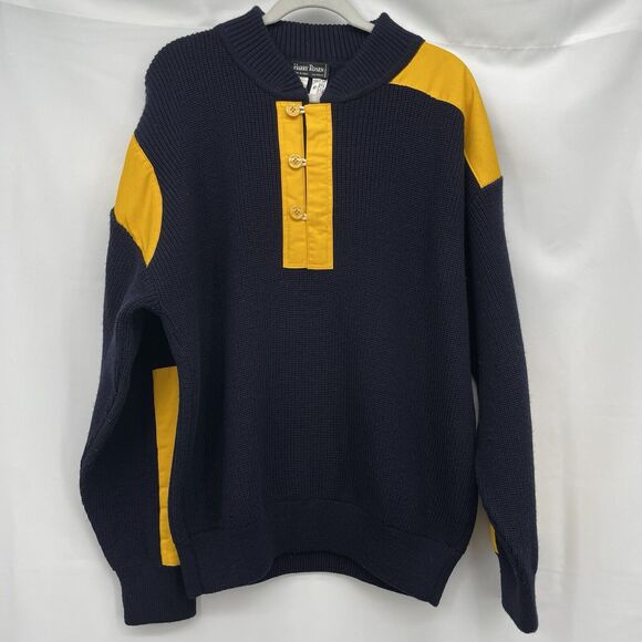 Harry Rosen Size X-Large Pure Wool Sweater Pullover Navy Blue Yellow Men's - Picture 1 of 6